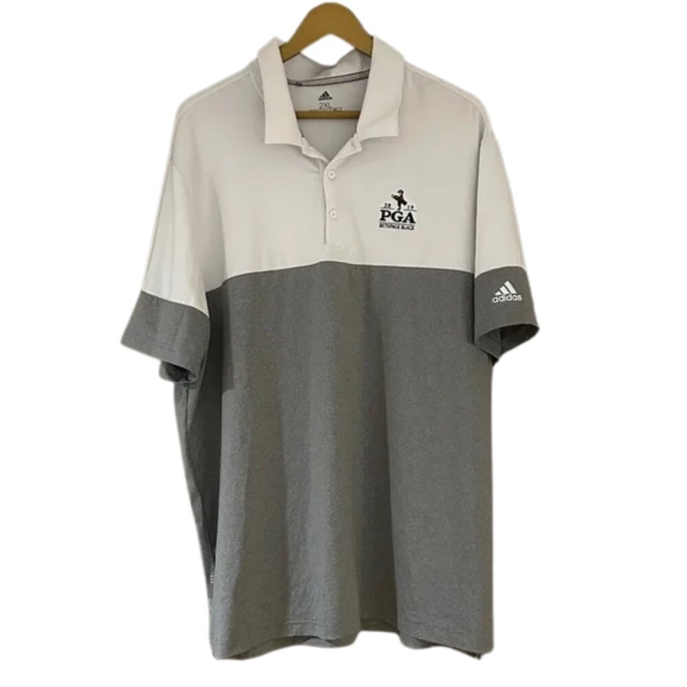 adidas PGA Tour 2019 Polo Two Tone Gray White Golf Shirt Men’s